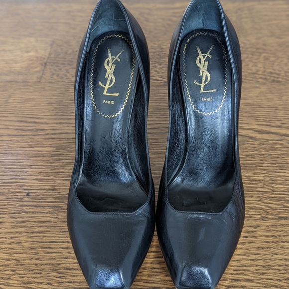 Yves Saint Laurent Mirror Heeled Black Leather Platform Heels Pumps 38.5 8 8.5 - Picture 5 of 8